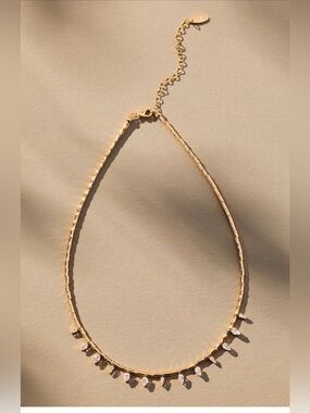 Anthropologie Gold Teardrop Crystal Fringe Choker Necklace
